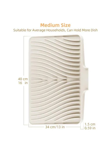 40x30cm Silicone Dish Drying Mat with Drain Lip, Heat-Resistant Dish Draining Mat - White