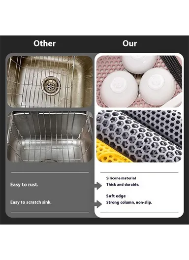 Large Size Silicone Kitchen Hollow Sink Mat, Non-Slip Heat Insulation Desk Pad Drain Mat - Yellow