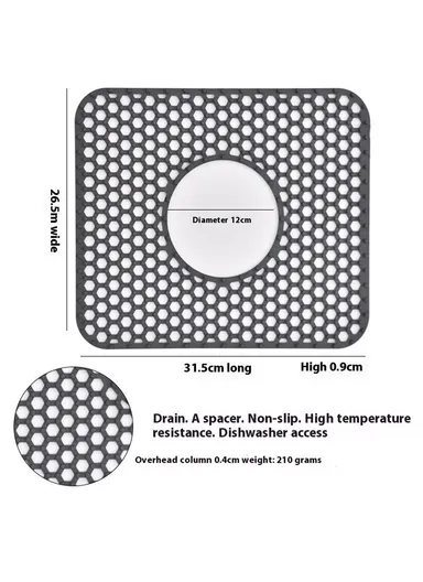 Large Size Silicone Kitchen Hollow Sink Mat, Non-Slip Heat Insulation Desk Pad Drain Mat - Dark Grey