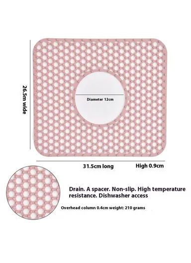 Large Size Silicone Kitchen Hollow Sink Mat, Non-Slip Heat Insulation Desk Pad Drain Mat - Pink