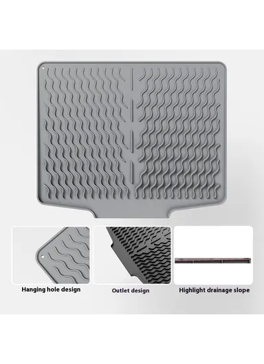 Silicone Heat Insulation Tableware Drain Pad Kitchen Sink, Non-Slip Dishes Drying Water Draining Pad - Grey