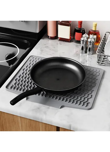 Silicone Heat Insulation Tableware Drain Pad Kitchen Sink, Non-Slip Dishes Drying Water Draining Pad - Grey