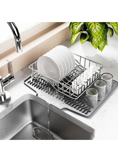 Silicone Heat Insulation Tableware Drain Pad Kitchen Sink, Non-Slip Dishes Drying Water Draining Pad - Grey