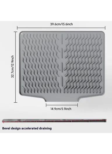 Silicone Heat Insulation Tableware Drain Pad Kitchen Sink, Non-Slip Dishes Drying Water Draining Pad - Grey