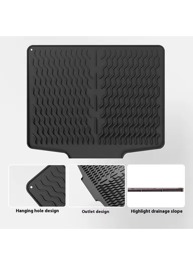 Silicone Heat Insulation Tableware Drain Pad Kitchen Sink, Non-slip Dishes Drying Water Draining Pad - Black