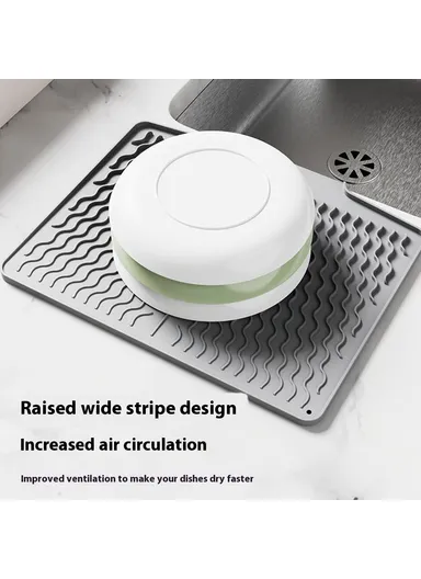 Silicone Heat Insulation Tableware Drain Pad Kitchen Sink, Non-slip Dishes Drying Water Draining Pad - Black