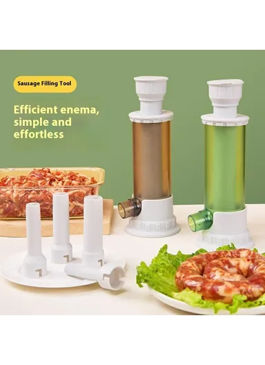 Manual Sausage Stuffer Homemade Sausage Filler Kitchen Sausage Making Tool with 4 Tubes (BPA Free, No FDA) - Transparent Green