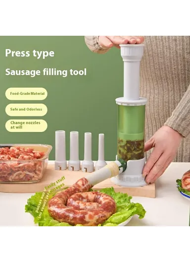 Manual Sausage Stuffer Homemade Sausage Filler Kitchen Sausage Making Tool with 4 Tubes (BPA Free, No FDA) - Transparent Green