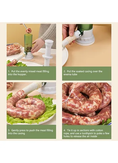 Manual Sausage Stuffer Homemade Sausage Filler Kitchen Sausage Making Tool with 4 Tubes (BPA Free, No FDA) - Transparent Green