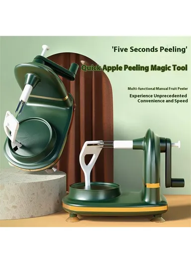 4 in 1 Multifunctional Hand Crank Apple Peeler with Slicer &amp; Spare Blade Kitchen Tool Kit (BPA Free, No FDA) - Blackish Green
