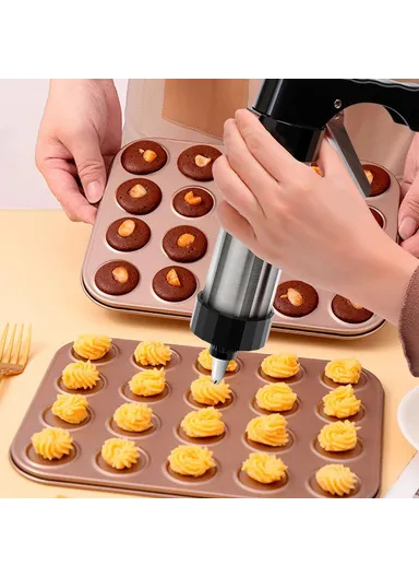 Stainless Steel Cookie Press Gun with 8 Nozzles &amp; 13 Discs Kitchen Baking Tool Set (No FDA, BPA Free)