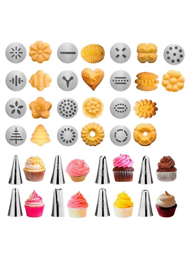 Stainless Steel Cookie Press Gun with 8 Nozzles &amp; 13 Discs Kitchen Baking Tool Set (No FDA, BPA Free)