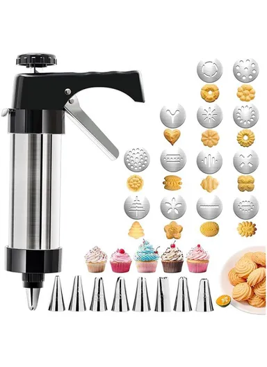 Stainless Steel Cookie Press Gun with 8 Nozzles &amp; 13 Discs Kitchen Baking Tool Set (No FDA, BPA Free)