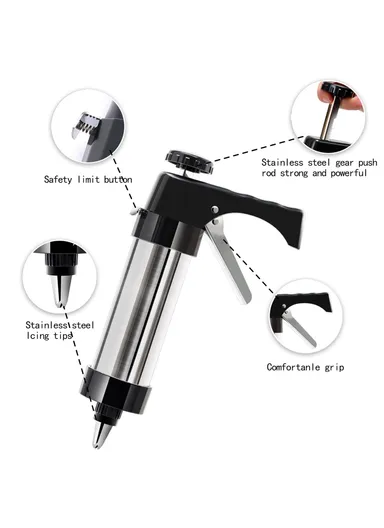 Stainless Steel Cookie Press Gun with 8 Nozzles &amp; 13 Discs Kitchen Baking Tool Set (No FDA, BPA Free)