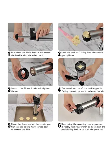 Stainless Steel Cookie Press Gun with 8 Nozzles &amp; 13 Discs Kitchen Baking Tool Set (No FDA, BPA Free)