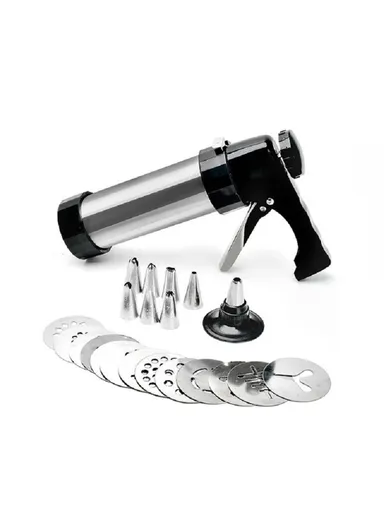 Stainless Steel Cookie Press Gun with 8 Nozzles &amp; 13 Discs Kitchen Baking Tool Set (No FDA, BPA Free)