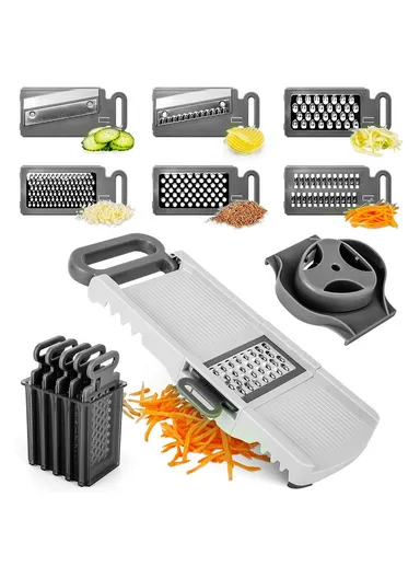  6 in 1 Mandoline Slicer Stainless Steel Blades Grater Vegetable &amp;  Fruit Cutter Kitchen Tool (FDA / LFGB Certified) - B837-B