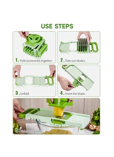  6 in 1 Mandoline Slicer Stainless Steel Blades Grater Vegetable &amp;  Fruit Cutter Kitchen Tool (FDA / LFGB Certified) - B837-B
