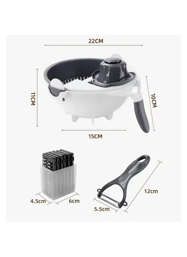 Multifunctional Double Layer Strainer Basket Potato Slicer, Vegetable Cutter Washer 9 in 1 Kitchen Tool (No FDA, BPA Free)
