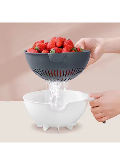 Multifunctional Double Layer Strainer Basket Potato Slicer, Vegetable Cutter Washer 9 in 1 Kitchen Tool (No FDA, BPA Free)