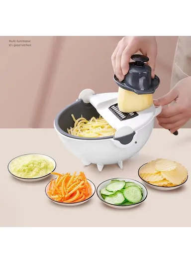 Multifunctional Double Layer Strainer Basket Potato Slicer, Vegetable Cutter Washer 9 in 1 Kitchen Tool (No FDA, BPA Free)