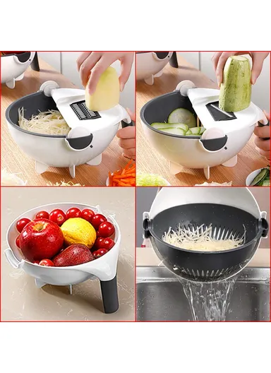 Multifunctional Double Layer Strainer Basket Potato Slicer, Vegetable Cutter Washer 9 in 1 Kitchen Tool (No FDA, BPA Free)