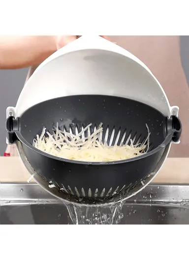 Multifunctional Double Layer Strainer Basket Potato Slicer, Vegetable Cutter Washer 9 in 1 Kitchen Tool (No FDA, BPA Free)