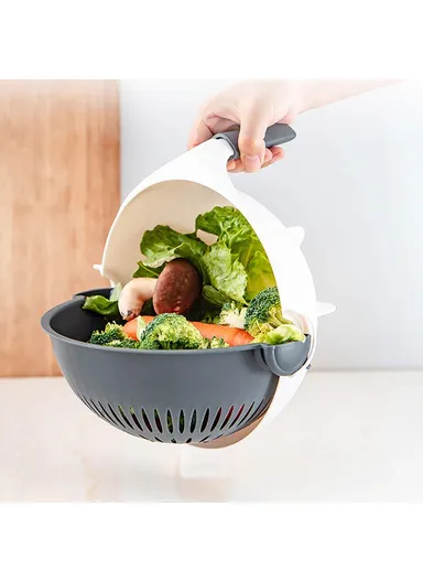 Multifunctional Double Layer Strainer Basket Potato Slicer, Vegetable Cutter Washer 9 in 1 Kitchen Tool (No FDA, BPA Free)