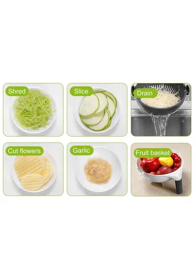 Multifunctional Double Layer Strainer Basket Potato Slicer, Vegetable Cutter Washer 9 in 1 Kitchen Tool (No FDA, BPA Free)