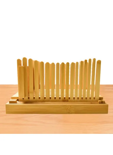 Bamboo Bread Slicer Tool Homemade Bread Foldable Loaf Cutting Holder with Crumb Catcher Tray (No FDA, BPA Free) - Wave Type