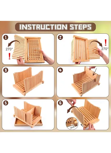 Bamboo Bread Slicer Tool Homemade Bread Foldable Loaf Cutting Holder with Crumb Catcher Tray (No FDA, BPA Free) - Wave Type