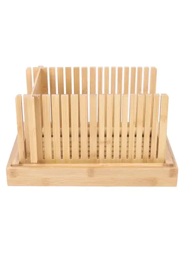 Bamboo Bread Slicer Tool Homemade Bread Foldable Loaf Cutting Holder with Crumb Catcher Tray (No FDA, BPA Free) - Flat Type