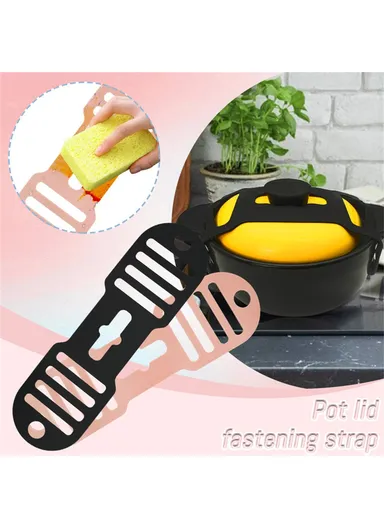 Reusable Silicone Pot Lid Holder Strap Pot Organization Lid Fixing Elastic Band - Black