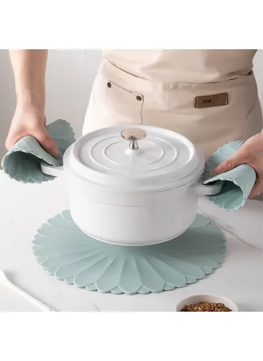 30cm Kitchen Heat-insulating Mat Silicone Anti-scalding Placemat Bowl Dish Cup Pad - Cyan