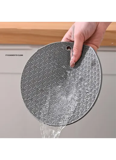 Round Silicone Anti-scalding Bowl Dish ,Pad Dining Table Protection Mat - Grey