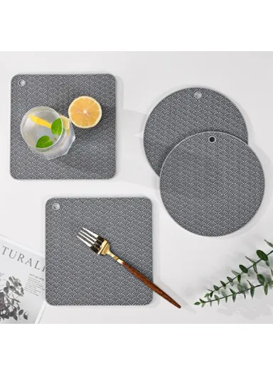 Round Silicone Anti-scalding Bowl Dish ,Pad Dining Table Protection Mat - Grey