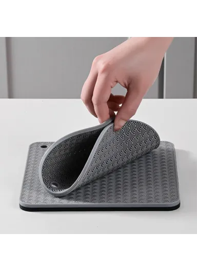 Round Silicone Anti-scalding Bowl Dish ,Pad Dining Table Protection Mat - Grey