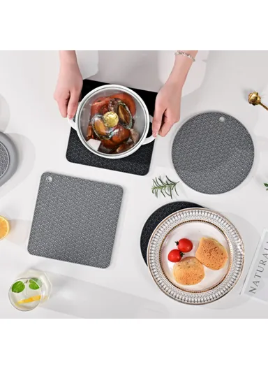 Round Silicone Anti-scalding Bowl Dish, Pad Dining Table Protection Mat - Black