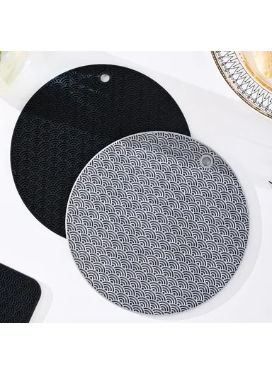 Round Silicone Anti-scalding Bowl Dish, Pad Dining Table Protection Mat - Black