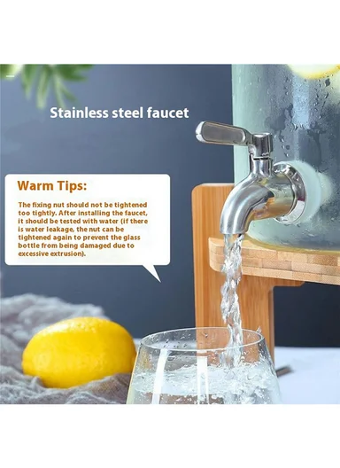 5L Clear High Borosilicate Glass Juice Infuser with Faucet Beverage Dispenser with Wooden Base (BPA Free, No FDA)