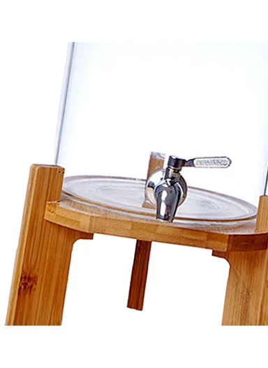 5L Clear High Borosilicate Glass Juice Infuser with Faucet Beverage Dispenser with Wooden Base (BPA Free, No FDA)