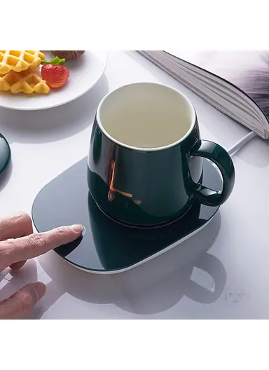 Smart Ceramic Coffee Mug Set 55-Degree Constant Temperature Heating Coaster Warmer Milk Heater - Red