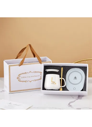 Smart Ceramic Coffee Mug Set 55-Degree Constant Temperature Heating Coaster Warmer Milk Heater - White