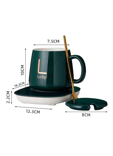 Smart Ceramic Coffee Mug Set 55-Degree Constant Temperature Heating Coaster Warmer Milk Heater - White