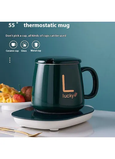 Smart Ceramic Coffee Mug Set 55-Degree Constant Temperature Heating Coaster Warmer Milk Heater - White