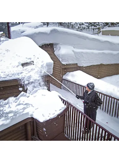 Adjustable Roof Snow Rake with Wheels Aluminum Telescoping Handle Snow Scraper - Blue