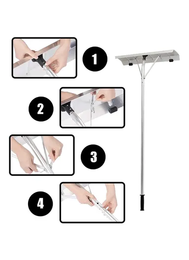 Adjustable Roof Snow Rake with Wheels Aluminum Telescoping Handle Snow Scraper - Blue