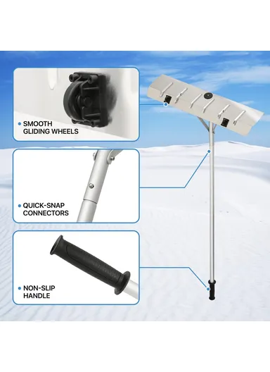 Adjustable Roof Snow Rake with Wheels Aluminum Telescoping Handle Snow Scraper - Blue