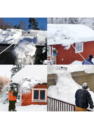 Adjustable Roof Snow Rake with Wheels Aluminum Telescoping Handle Snow Scraper - Blue