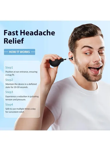 Ear Pressure Relief Device for Instant Headache Relief with 3 Interchangeable Ear Tips Migraine, Ear Symptoms Reliever - Black